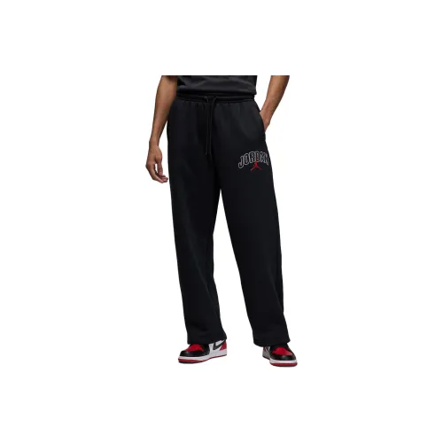 Jordan Brooklyn Fleece Пantalon OVERSIZE С разрезным нашивкой Для мужчин Вязаные тренировочные штаны Черный Фитнес-красный