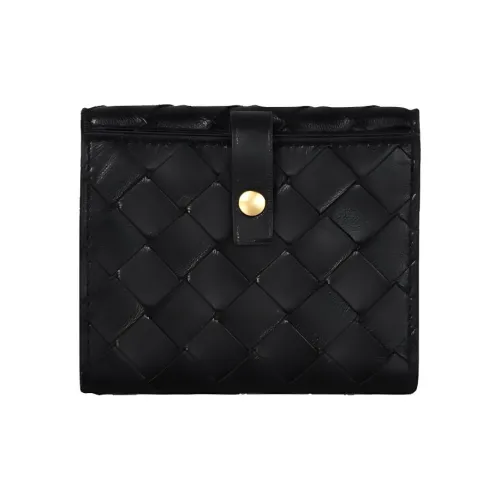 Bottega Veneta Кожа Двойной Складной Кошелек Женские Черный