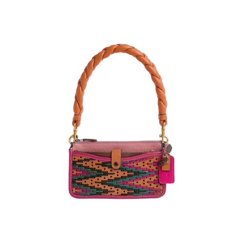 COACH NOA POP Up Кожа Плечевая Сумка Маленькая Женская Винтажная Розовая Многоцветная