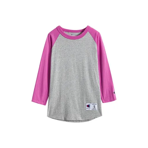Champion Рукав реглан T-рубашка унисекс серо-розовая версия для США