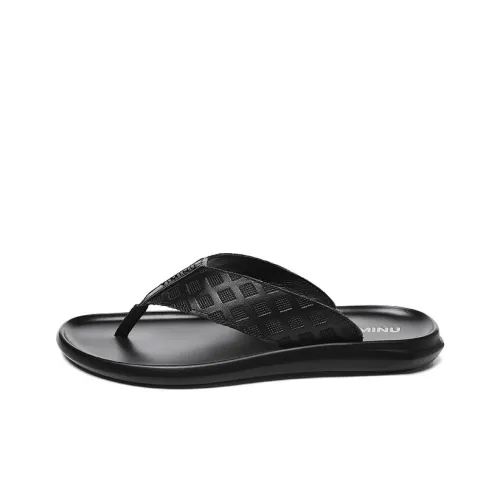 EMINU Резиновая подошва Тотем Шов Пэчворк из кожи Противоскользящие шлепанцы Мужской Черный