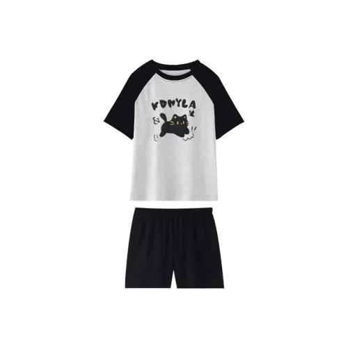 OEING Пижамный комплект женский черный и белый с котенком