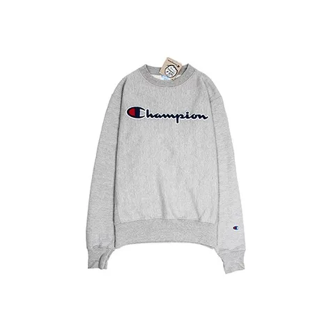 Champion Круглый вырез Стандартный Толстовка Американская версия Унисекс Светлый Серый