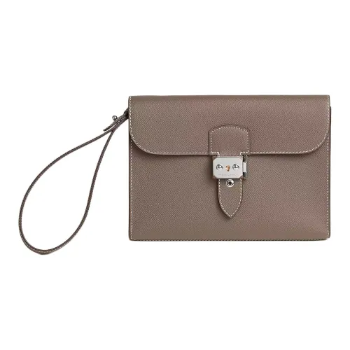 HERMES Sac A Depeches Epsom Телячья кожа Клатч Мужской 18 этуп слоново-серый