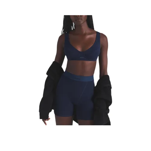 SKIMS SS25 Cotton Jersey Plunge Bralet Бюстгальтер Женский 1 Пачка Темно-Синий Морской Синий