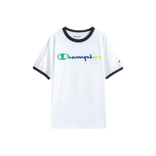 Champion Круглый вырез Облегающий Прямой крой Короткий рукав Т-рубашка Версия для США Унисекс Белый