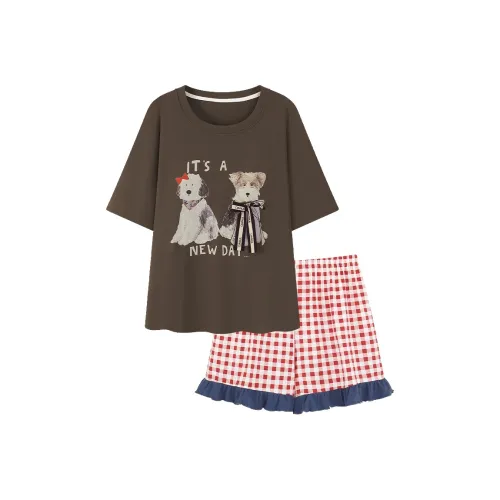 XIAFENYAN Пижамный комплект женский коричневый