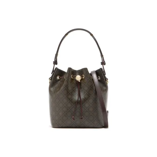 Tory Burch T Monogram Синтетическая кожа Ведрообразная сумка Сумка через плечо Сумка для рук Женская Черный кофейный