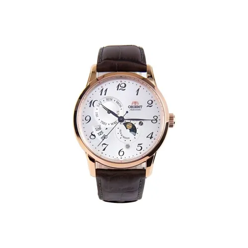 ORIENT Sun and Moon Collection Автоматический Механический Механизм Кожаный Ремешок Часы 42 мм Женские Часы Белый Циферблат
