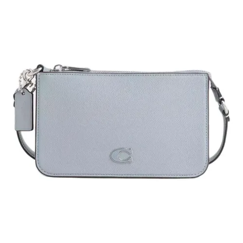 COACH Pouch Крестообразная текстура Кожа Сумка через плечо Сумка на плечо Маленькая Женская Серо-синяя