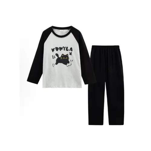 OEING Пижамный комплект женский черный и белый с котенком