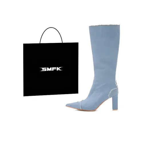 SMFK Женские сапоги на высоком каблуке из синего денима