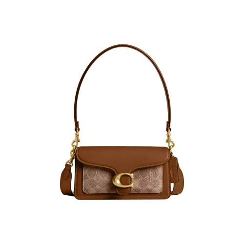 COACH Tabby Покрытый холст Сумка через плечо Маленькая Женская Латунь и Коричневый