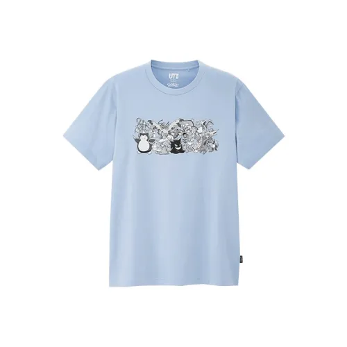 UNIQLO Прямой крой T-рубашка унисекс аква-синий