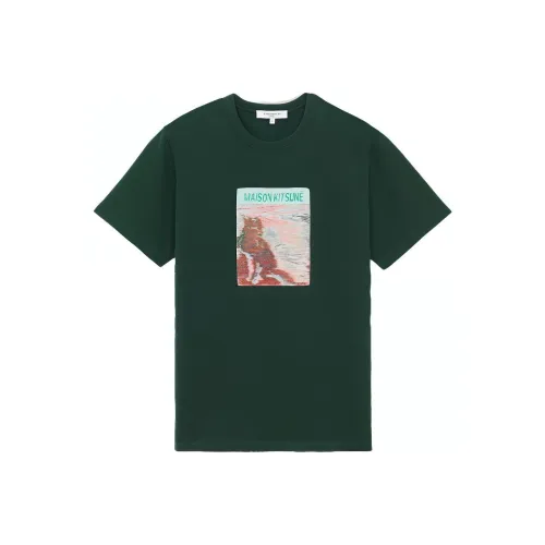 Maison Kitsune Темно-зеленые Мужские T-рубашки