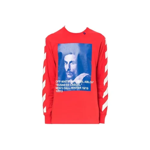 Off Белый Обычный T Рубашка Мужской Красный