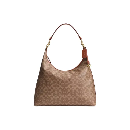 COACH Juliet Покрытый холст с телячьей кожей сумка на плечо большая женская карамель