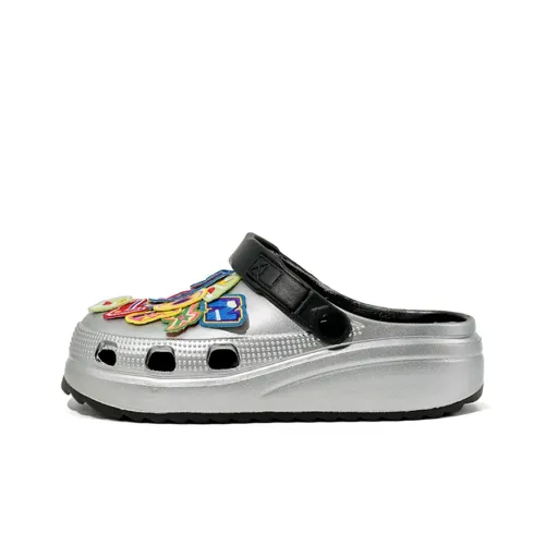 OUBT Rainbow Letter Embroidery Sabo Unisex Silver Black OUBT Радужный Буква Вышивка Сабо Унисекс Серебряный Черный