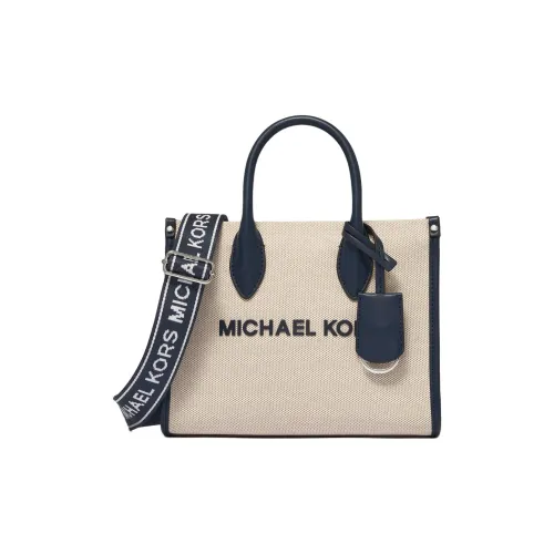 MICHAEL KORS Mirella Ткань Тоут Сумка Сумка для покупок Сумка на одно плечо Средняя Женская Натуральный и Морской синий