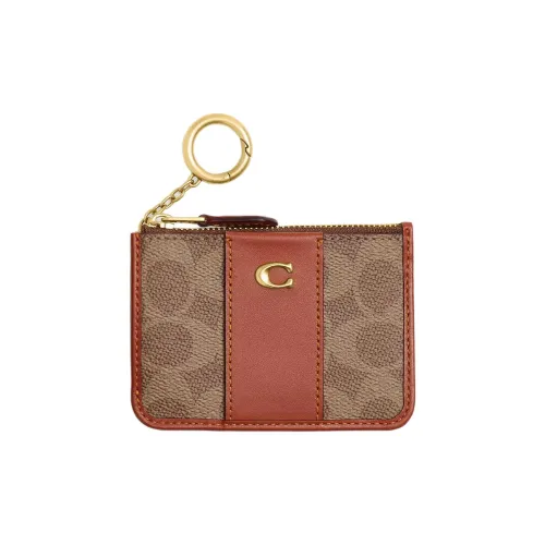 COACH Skinny ID CaseSignature Покрытый холст с телячьей кожей держатель для карт мини женский коричневый карамельный