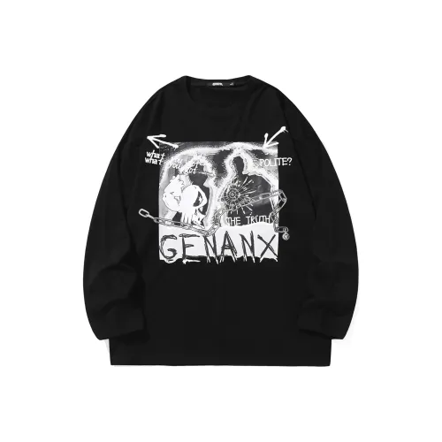 GENANX Прямой крой Длинный рукав Т-рубашка Унисекс Черный