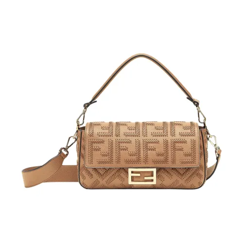 FENDI Baguette Телячья кожа Сумка Baguette Сумка через плечо Средний размер Женская Бежевая