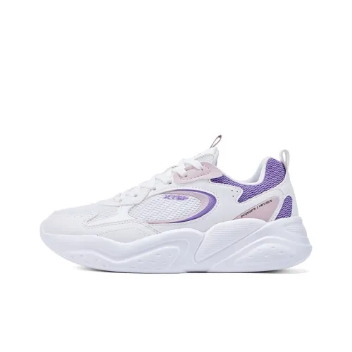 XTEP Slip-resistant Breathable Lightweight Low-Top Casual Running Shoes Women's Sail White Purple