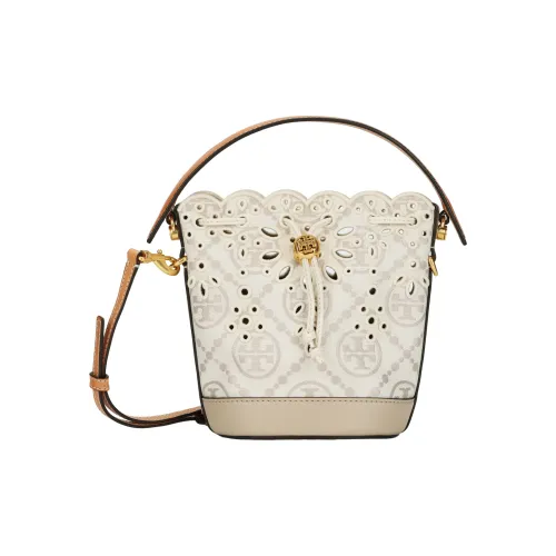 TORY BURCH T Monogram Кожа Ведро Сумка Сумка через плечо Мини Сумка Женская Айвори Белый