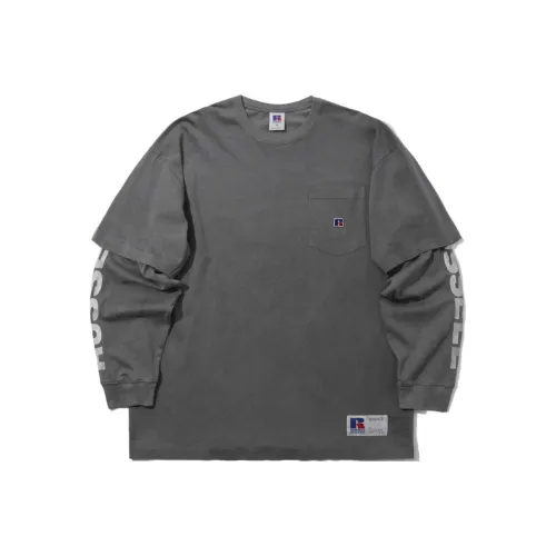 Russell Athletic Облегающий Mock Двухкомпонентный Длинный-Рукавный Т-Рубашка Унисекс