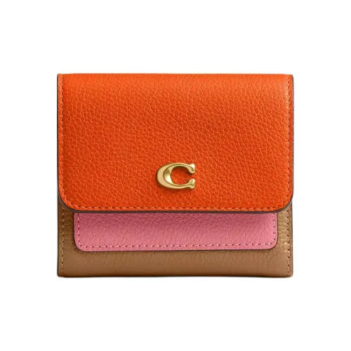 COACH Mira Кожа Кошелек Маленький Женский Латунь и Медовый Коричневый