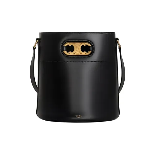 CELINE Triomphe Сатин Коровья кожа Ведрообразная сумка через плечо на одно плечо женская черная