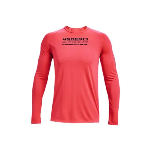 Under Armour Прямой крой Длинный рукав Т-рубашка Мужская Красная