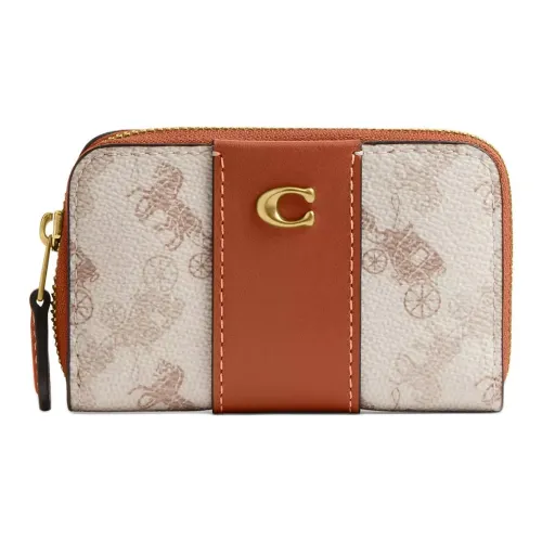 COACH Essential Покрытый холст с телячьей кожей держатель для карт маленький женский латунь и тауповый