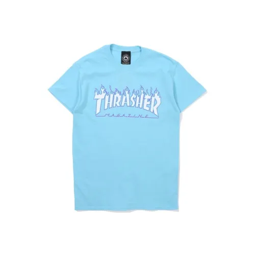 Thrasher Прямой крой T-рубашка Японская версия Унисекс Небесно-голубой