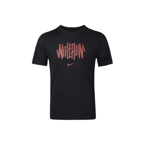 nike Лепестковый рукав Бег T-рубашка Мужская Черная