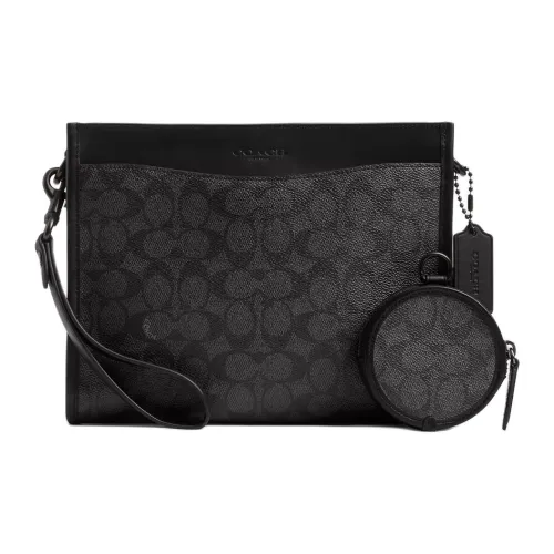 COACH Hitch Покрытый холст с телячьей кожей сумка через плечо плечевая сумка средний мужской угольный