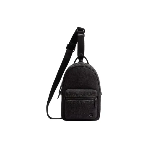 COACH Denim Sling Bag Large Men's Black COACH Деним Слинг Сумка Большая Мужская Черная