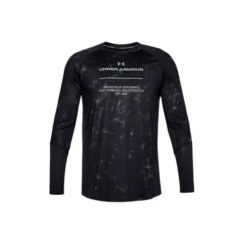 Under Armour Прямой крой Длинный рукав Т-рубашка Мужская Черная