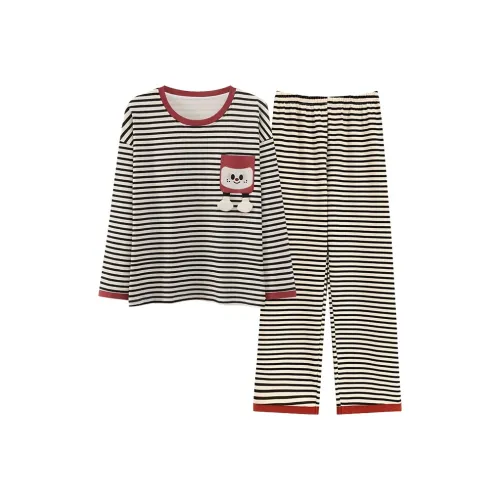 Xiang Ning Pai Пижамный комплект женский черный и белый в полоску