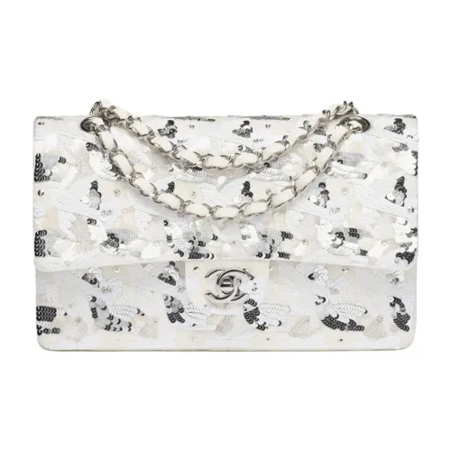 CHANEL Блестки Сумка на плечо Женская Белая и Серебряная