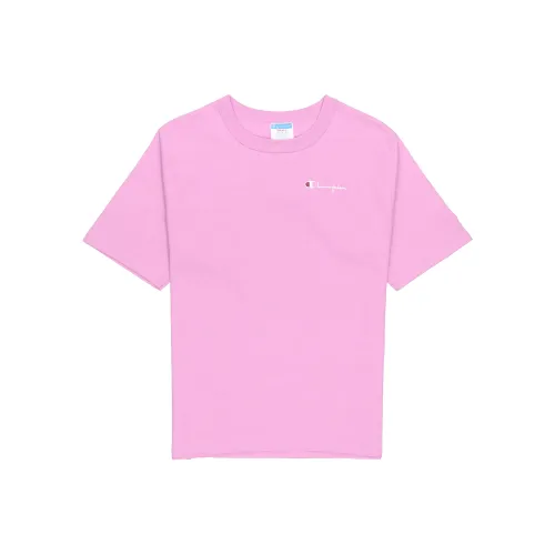 Champion Круглый вырез Свободный крой Прямой крой Короткий рукав Футболка Версия для США Унисекс Розовый