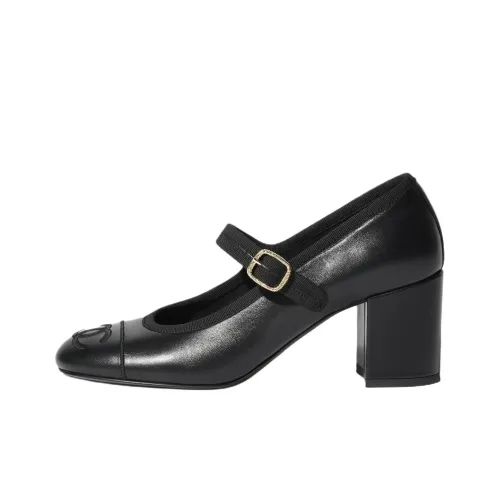 CHANEL 25S Грубый каблук Mary Jane обувь 7 см Женская Черная