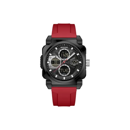 Sanda Электронный + Кварцевый механизм Силиконовый ремешок Часы Мужские Черный циферблат