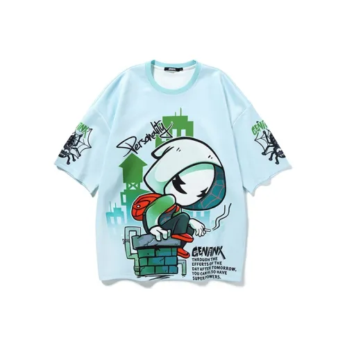 GENANX Прямой крой T-рубашка Unisex Light Синий