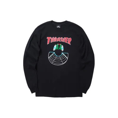 Thrasher Прямой крой Длинный рукав Т-рубашка Версия для США Унисекс Черный