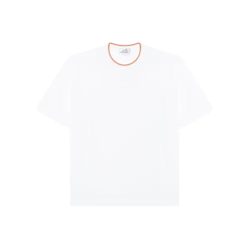 HERMES Однотонная рубашка с коротким рукавом круглым вырезом карманом мужская белая