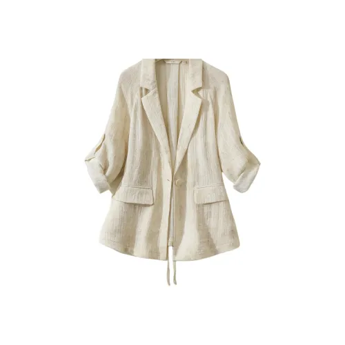 IHIMI Бизнес-костюм женский лен бежевый зеленый