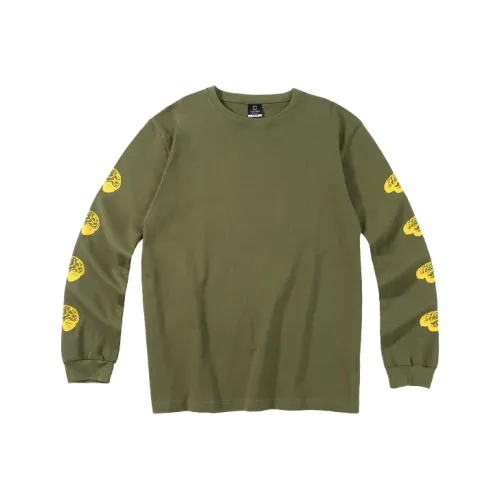 CLOT Прямой крой Длинный рукав Т-рубашка Мужская Армейский зеленый