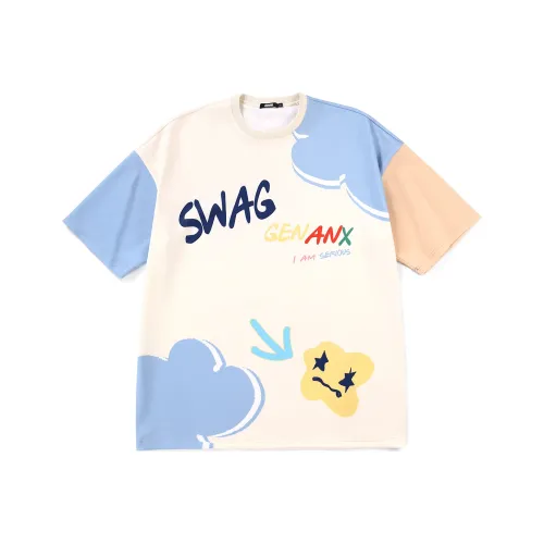 GENANX Прямой крой длина рукава (размер в длину) рубашка Sleeved T унисекс бежево-желтый