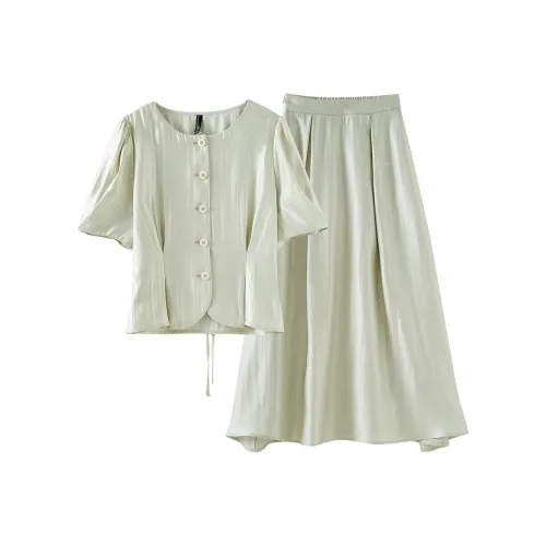 OUNIXUE Комплект с юбкой Женские Светло-серый зеленый